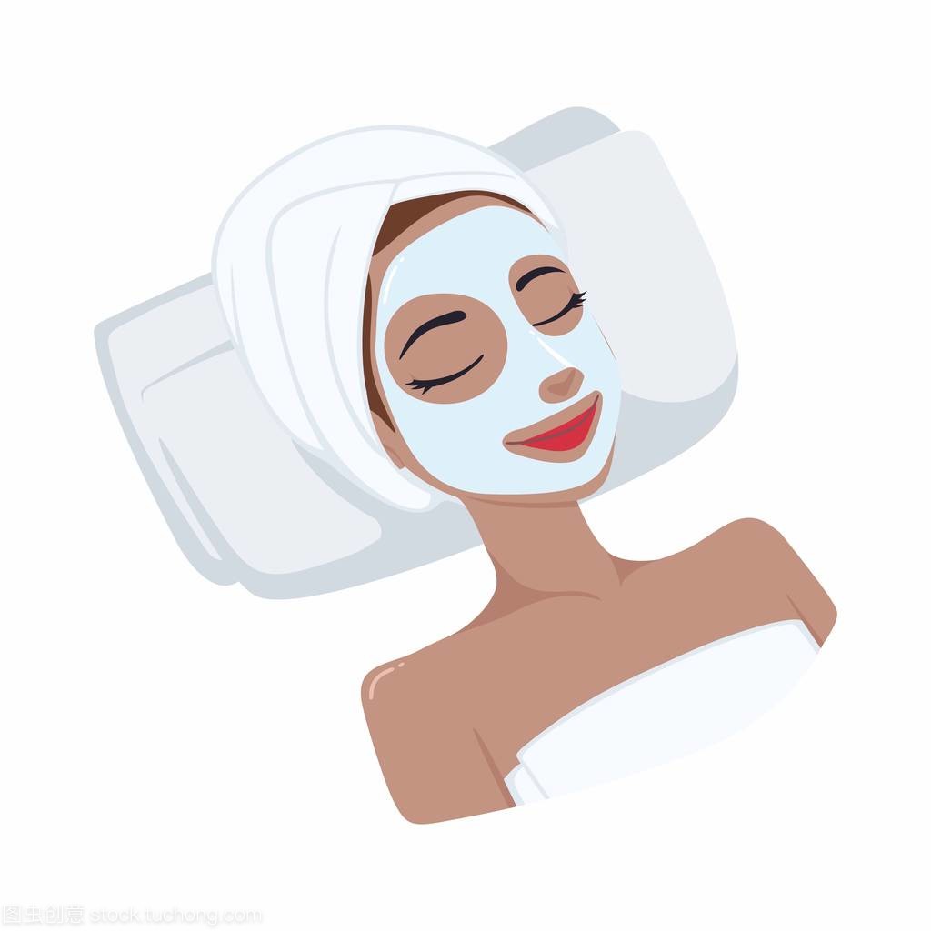 美丽的女人的脸,插画矢量设计上奶白色天然面膜